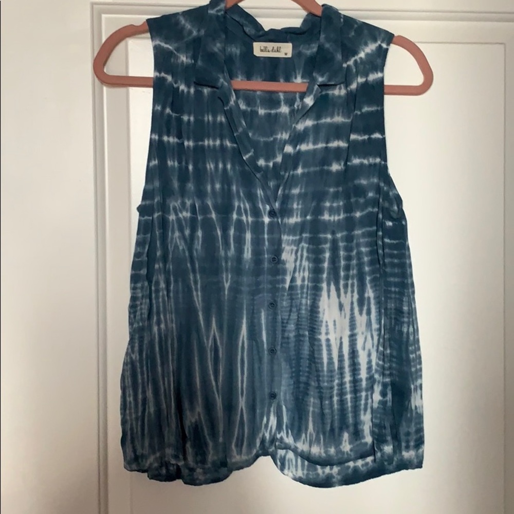 Blue and white tye-dyed Bella Dahl top
